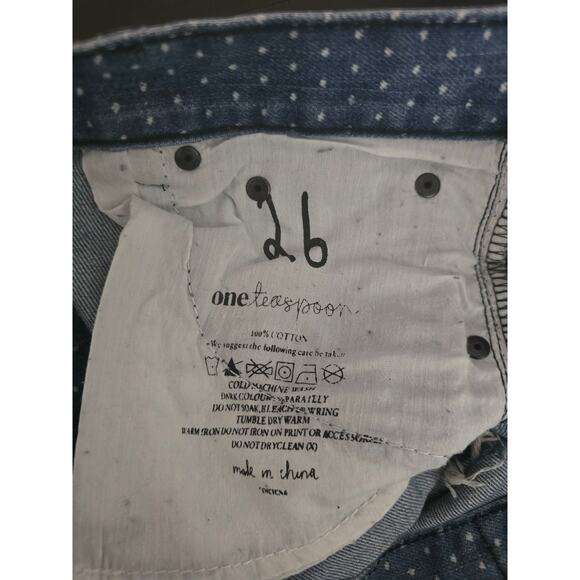 One Teaspoon Bandit Relaxed Fit Button Fly Polka Dot Rolled Hem Jean Shorts 26 - Picture 4 of 5